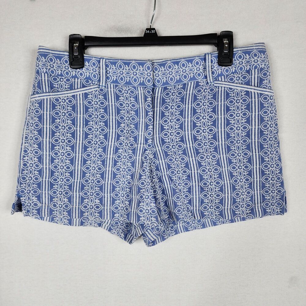 Ann Taylor LOFT Women's Size 6 Chambray Blue White Embroidered Riviera Shorts